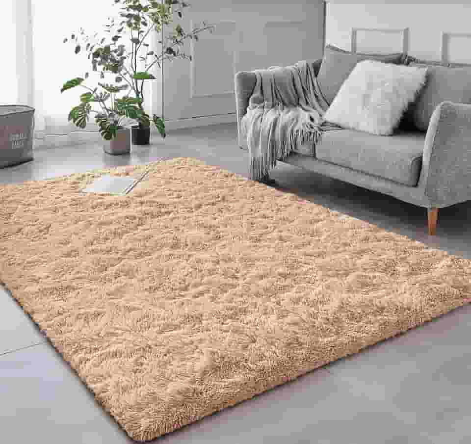 Tapete Sala Felpudo Peludo Bege 120 X 200 Cm