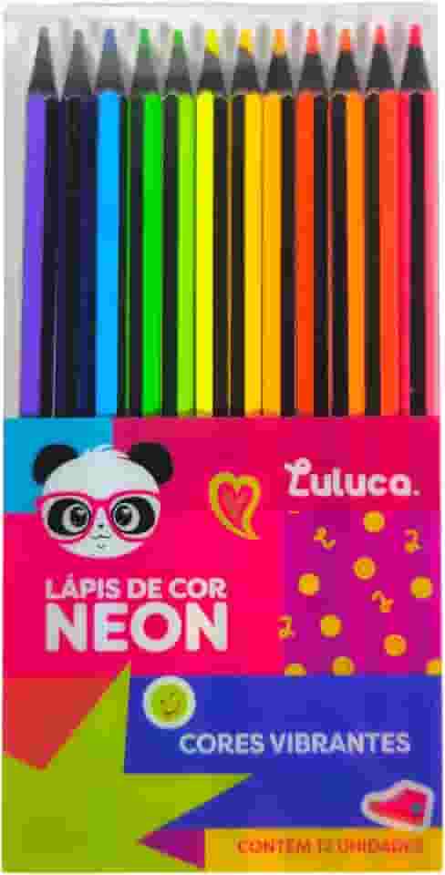 Lápis de Cor, Luluca,12 Cores, Material Escolar e Artístico, Neon e Pastel (NEON)