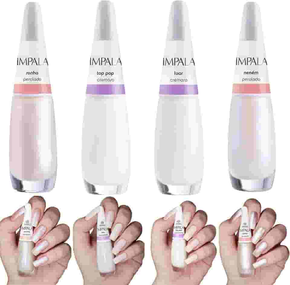 Kit 5 Esmalte Impala Francesinha Branco Clarinho Perolado Cremoso (Sonho, Top, Luar, Neném)