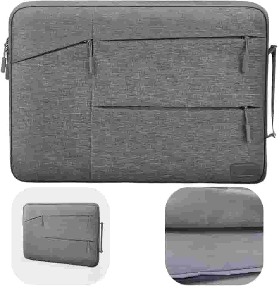 Capa para Notebook até 16 Polegadas Cinza. Case Impermeável Premium com Interior Aveludado e Almofadado, Alça de Mão, 3 Bolsos Adicionais para Acessórios e Documentos