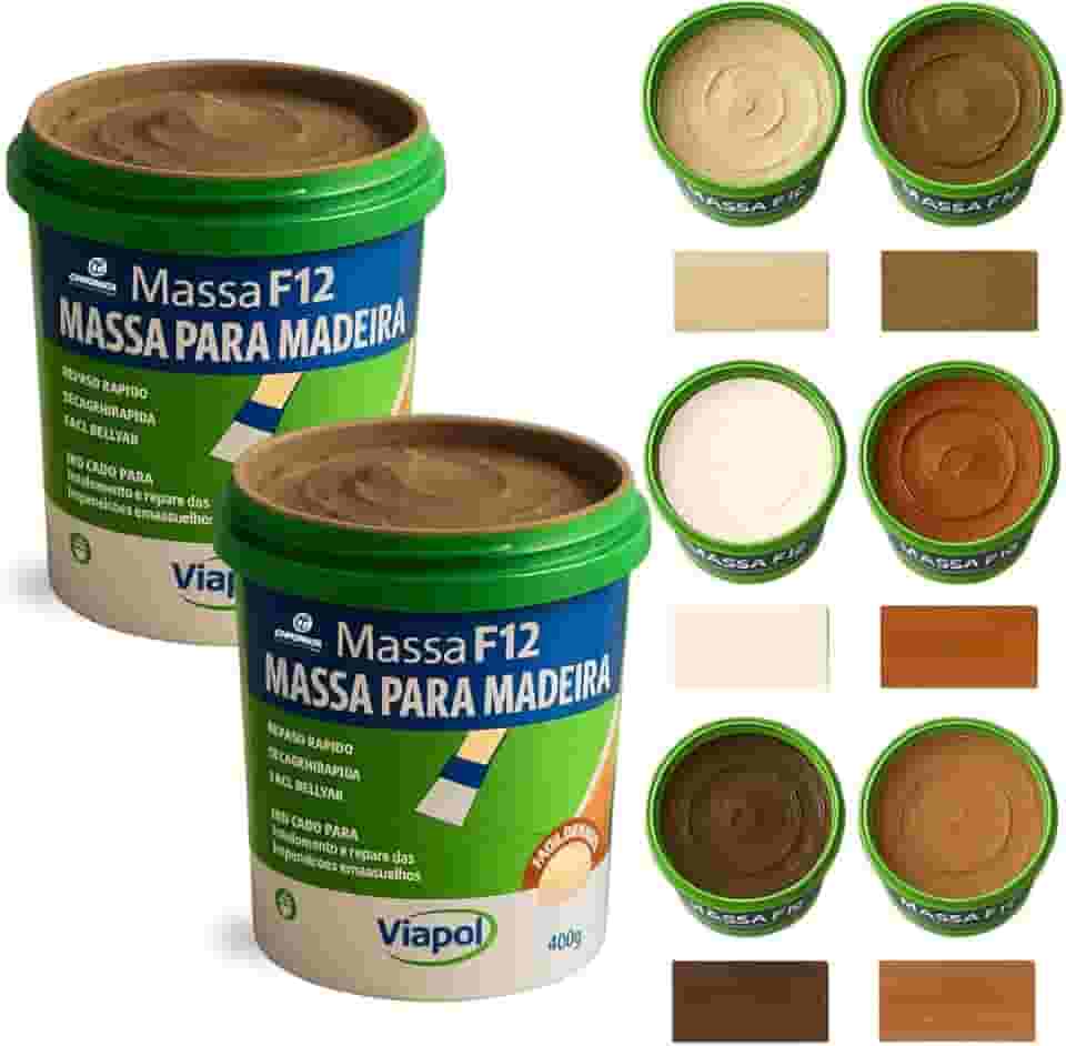 KIT 2 Massa F12 De Calafetar E Correção Madeira 400g - Cores (SUCUPIRA)