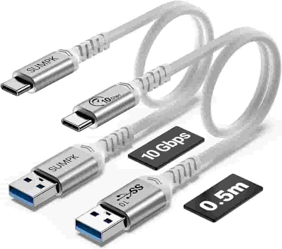 Cabo USB C de 50 cm de carregamento rápido de 60 W [2 pacotes] 10 Gbps de sincronização de dados USB A para tipo C cabo curto, compatível com Android Auto, CarPlay, Samsung Galaxy, iPad, iPhone