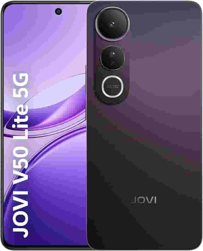 Smartphone JOVI V50 Lite 5G – 256GB, 8+8GB RAM, Dimensity 6300, Tela AMOLED 6,77" 120Hz, Câmera 50MP + Selfie 32MP, Bateria 6500mAh com Carregamento 90W, Android 15, Resistência IP65, Preto Eclipse