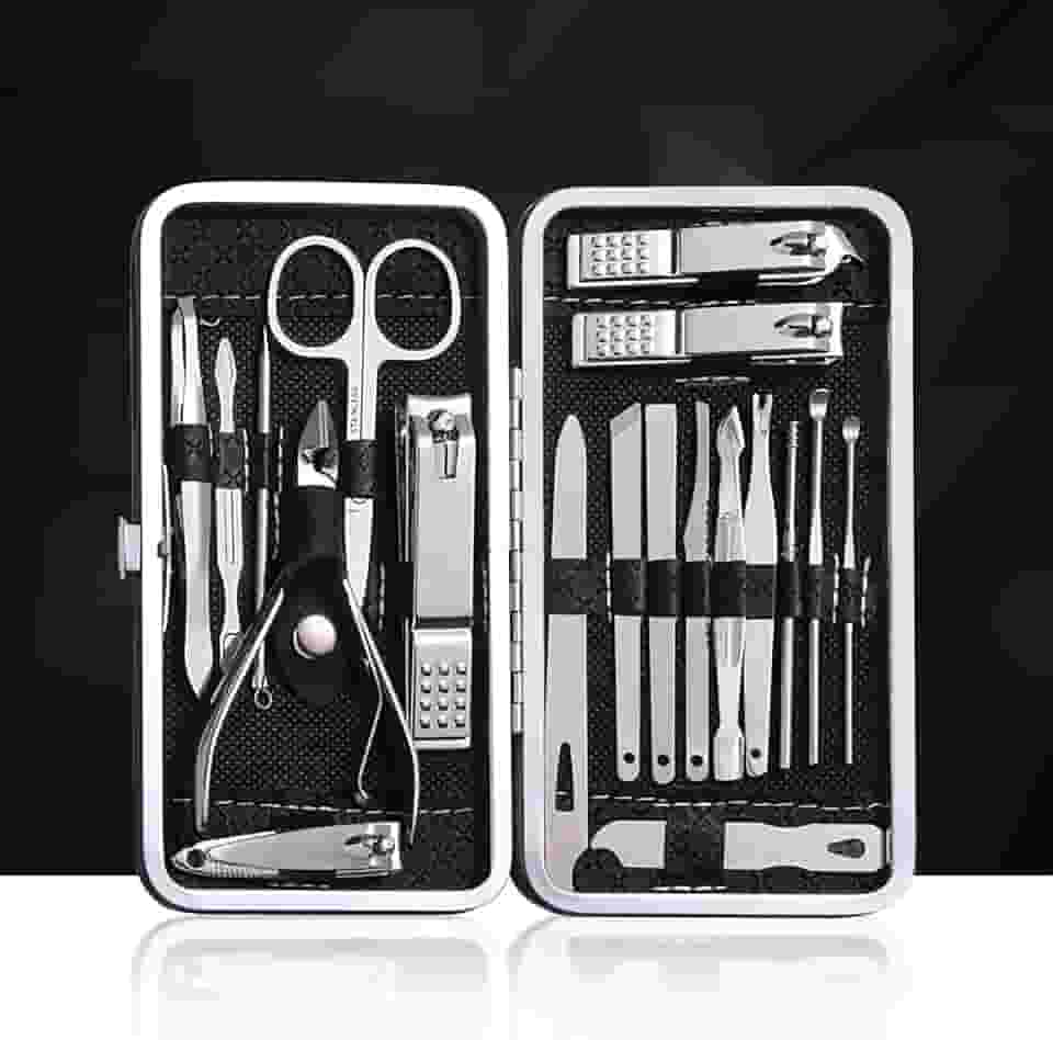 Conjunto de manicure e pedicure de 19 peças - Ferramentas de cuidado de unhas de aço inoxidável premium - Kit de cuidados portáteis - presente para homens e mulheres - preto