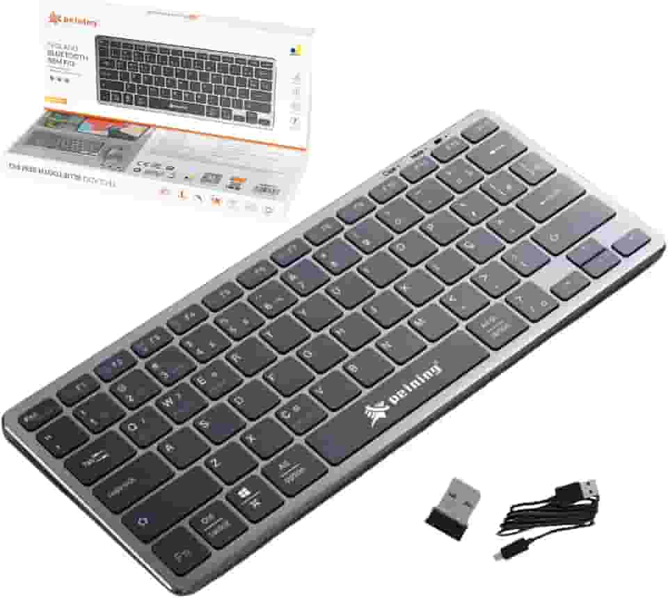 Teclado Sem Fio Bluetooth Peining – Silencioso, Compacto e Recarregável, USB + Bluetooth, Compatível com Windows, Android e iOS – Alta Performance e Conforto