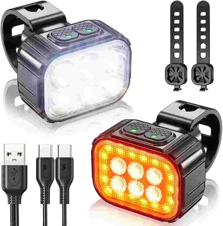 Kit Luzes para Bicicleta com Farol de 6 LEDs e Lanterna Traseira LED para Segurança e Alta Visibilidade