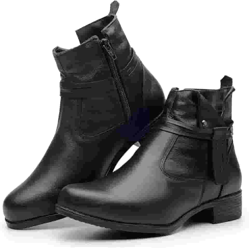 Bota Feminina Cano Curto em Couro Legítimo com Ziper