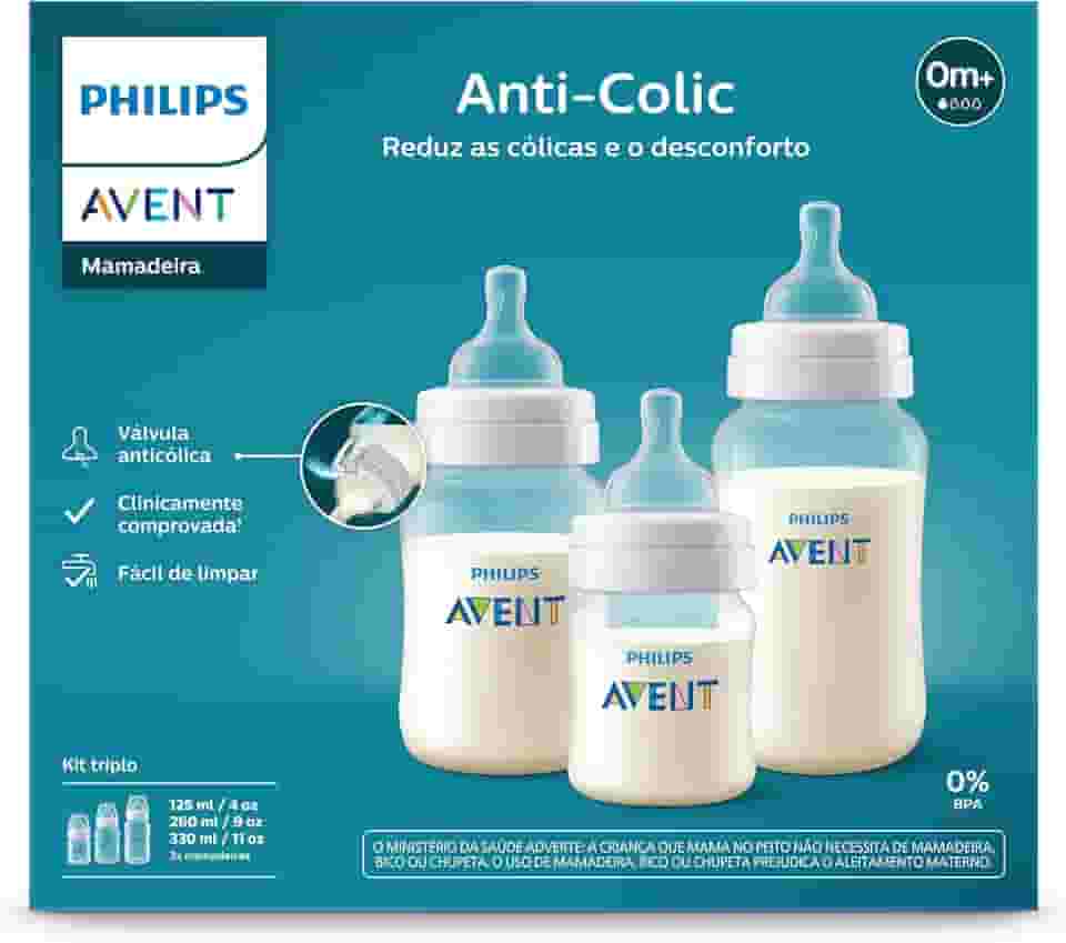 Kit Triplo Mamadeira Anti-Colic Philips Avent 125ml + 260ml + 330ml SCY119/18 Transparente