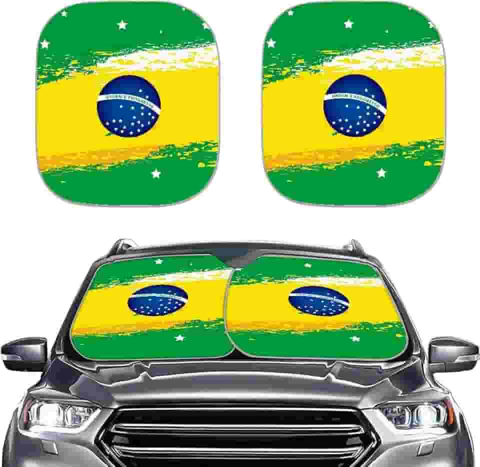 Renewold Bandeira do Brasil, pára-brisas de carro, para-sol, acessórios para a maioria dos sedãs, SUV, van, caminhão, verão, bloqueador solar, protetor de viseira protetora, protetor solar, decoração,