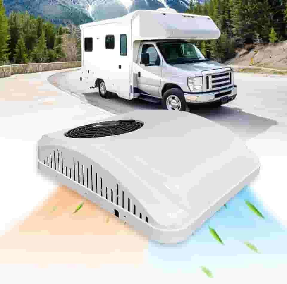 Incluindo Tarifas Aspligo - Ar condicionado de 12 volts CC Aquecimento e Frio Estacionamento Elétrico Rooftop rv Ar Condicionado 8800BTU Motorhome Caminhão Reboque Camper Van 12V AC unidade