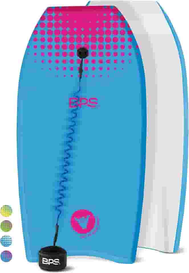 Bodyboard BPS 'Shaka' com correia de pulso – Coleira de pulso de TPU forte e construída com parte inferior deslizante HPDE, Blue with Magenta, 37-inch