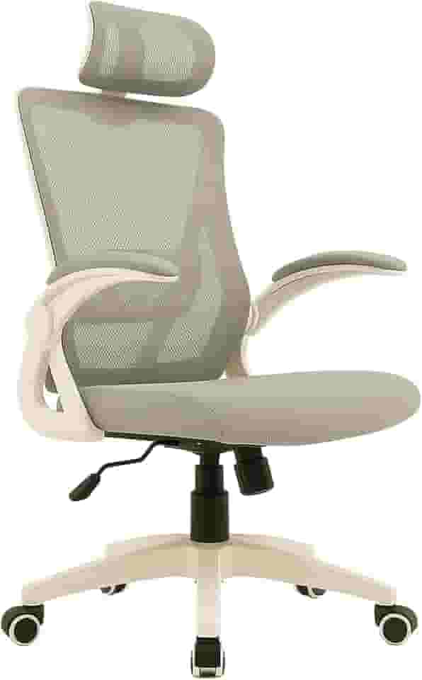 Cadeira de Escritório Ergonômica Cinza, Malha Respirável e Encosto de Cabeça Ajustável, Apoio Lombar, Estofado Mesh | Cadeira Presidente com Mecanismo de Elevação e Inclinação | HYATTO OFFICE |