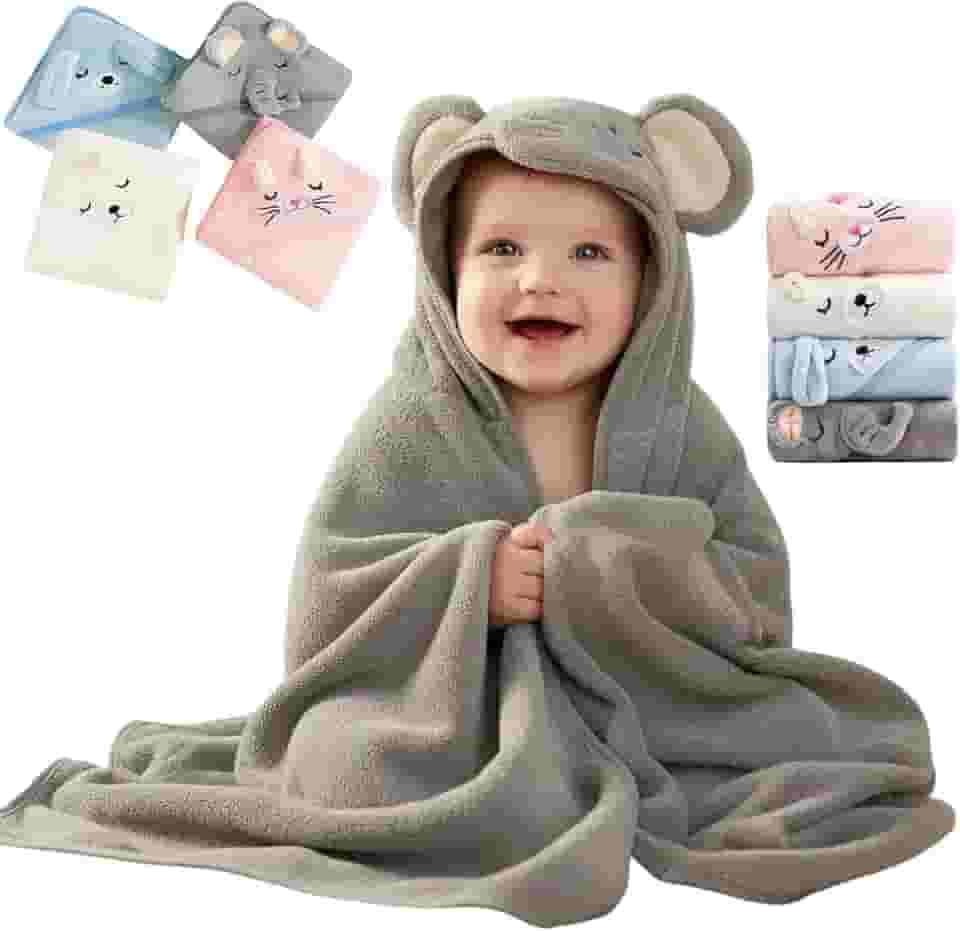 Toalha De Banho Infantil Soft Com Capuz Bichinho Bordado Algodão Toque Extremamente Macio Suave Para Pele do Bebê Recém Nascido, Cobertor Para Recém-Nascidos, Super Absorvente (Cinza)