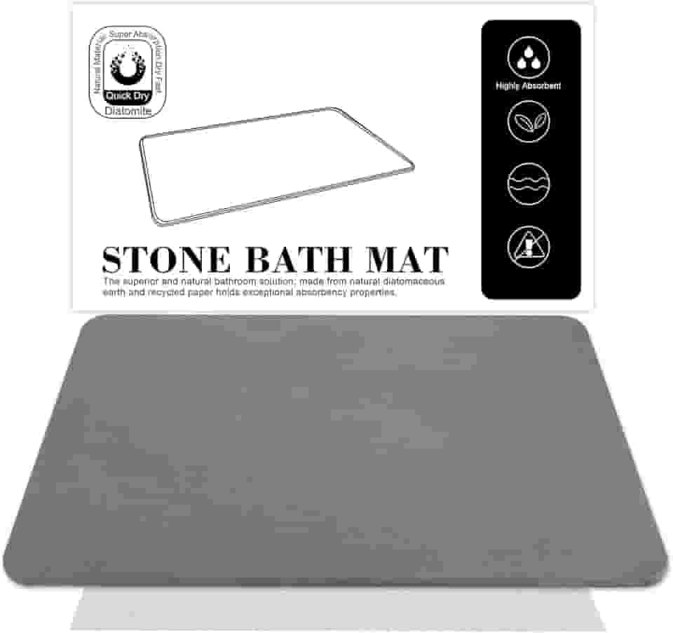 Tapete de Banheiro Antiderrapante de Diatomácea - Absorve Rápido, Secagem Instantânea, Antimofo - 60cm x 40cm (Cinza) - Para Box, Pia e Banheira - Tapete Higiênico Moderno