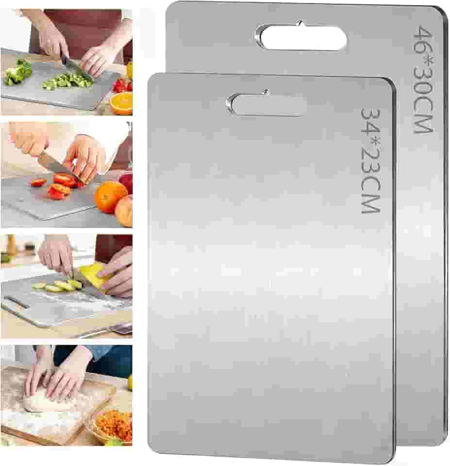 Tábua de Cortar em Aço Inoxidável, Tábua de Cozinha Dupla Face, Antibacteriana e Resistente À Deformação, Adequada para Separar Carne e Vegetais. - 34 X 23 e 46 X 30 CM