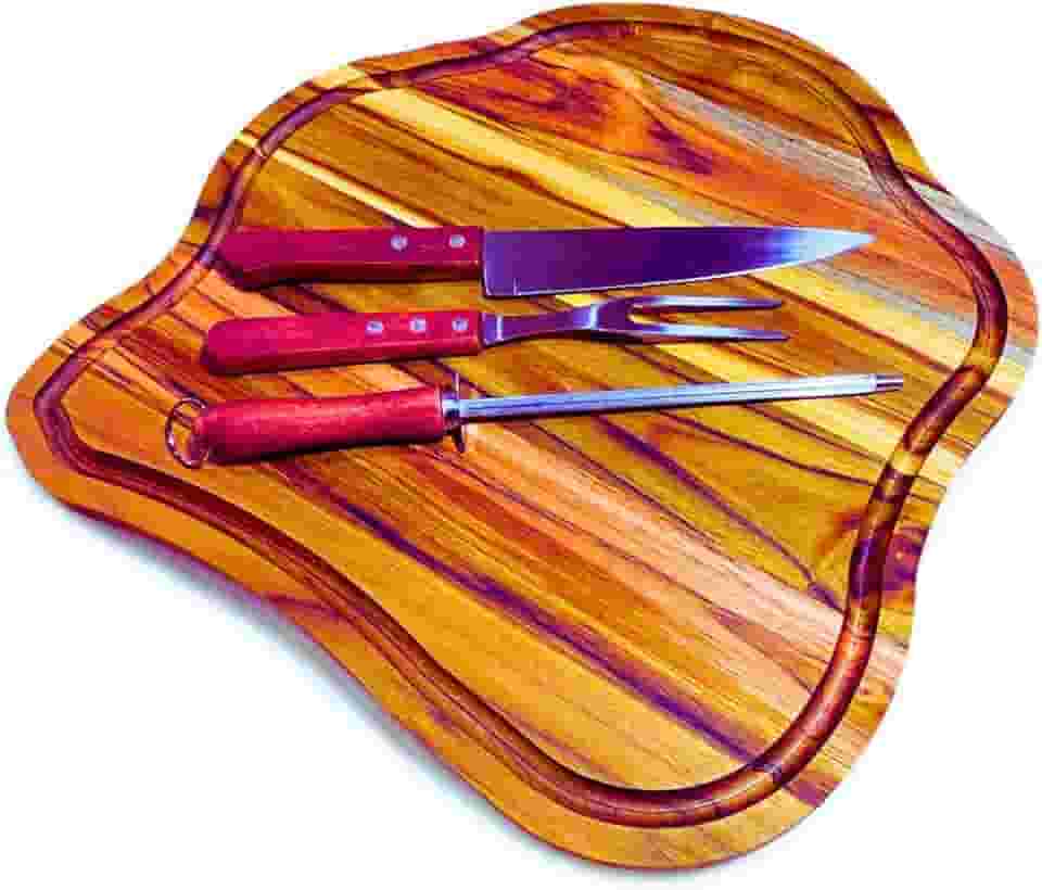 Tábua de Churrasco Rústica Grande em Madeira, Design Artesanal, com Canaleta, Ideal para Cortar e Servir Carnes