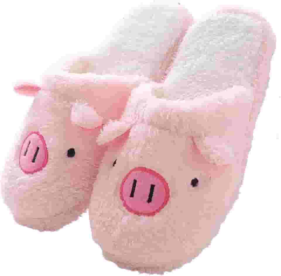Pantufas Feminina de Porquinho Rosa, Felpuda, Pêlo Macia e Quentes