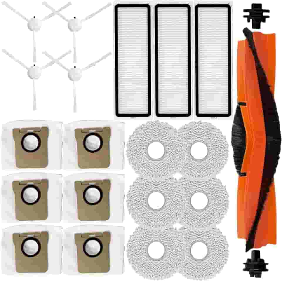 Kit de acessórios para aspirador de pó robô Xiaomi X20+/X20 Plus/X10+/X10 Plus, 1 escova principal, 3 filtros, 4 escovas laterais, 6 almofadas de esfregão, 6 sacos de pó, peças de reposição de
