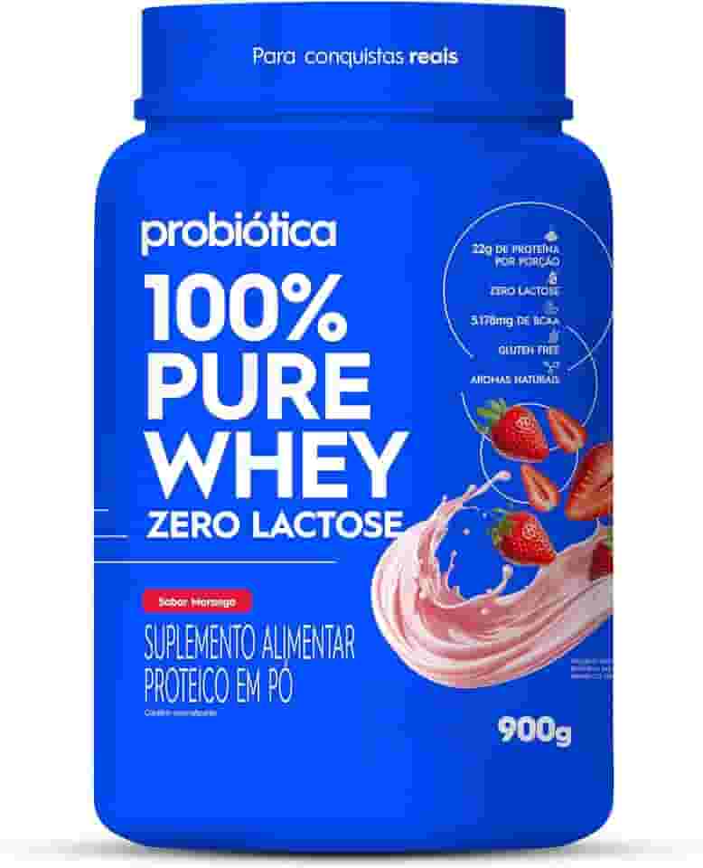 100% Pure Whey Zero Lactose (900G) - Morango, Probiótica