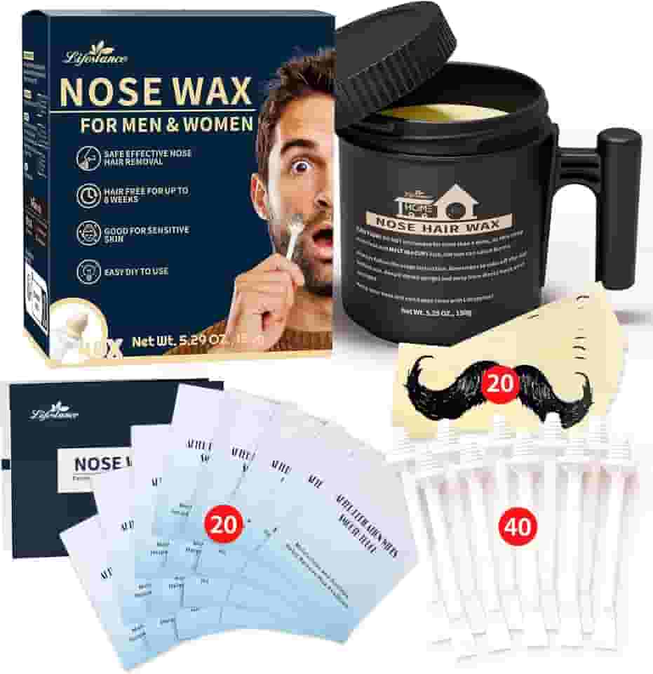 Lifestance Kit de cera de nariz masculino | 150 g | Kit de cera de cabelo nasal de grande capacidade com 40 aplicadores, 25 a 30 usos | Kit de cera de nariz para mulheres | Kit de depilação de pelos
