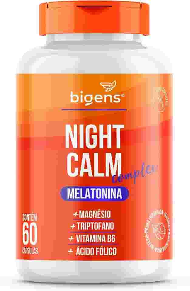 Night Calm Complex, Melatonina, magnésio, triptofano, Vitaminas B6 e B9, 60 cápsulas, Biogens