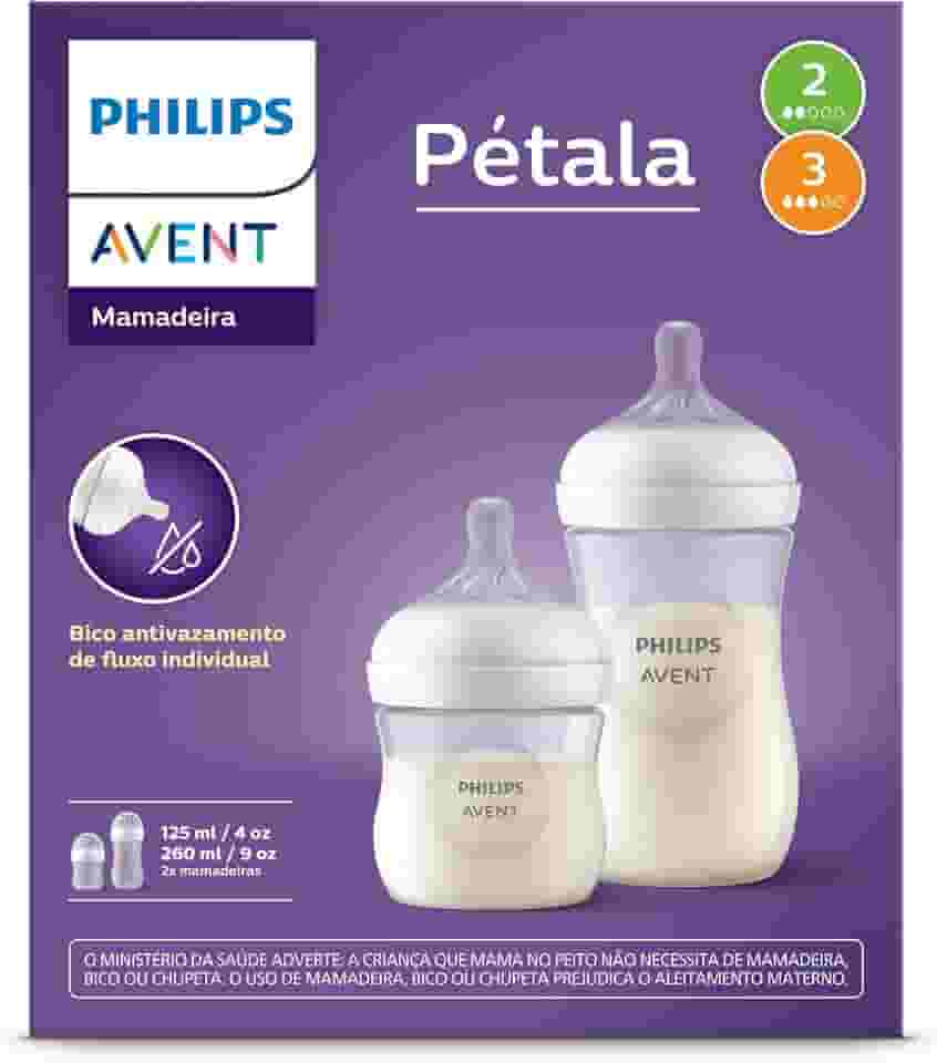 Philips Avent Kit de Mamadeira Pétala 3.0, 125ml bico fluxo lento (Fluxo 2), 260ml bico fluxo médio (Fluxo 2), SCD838/26
