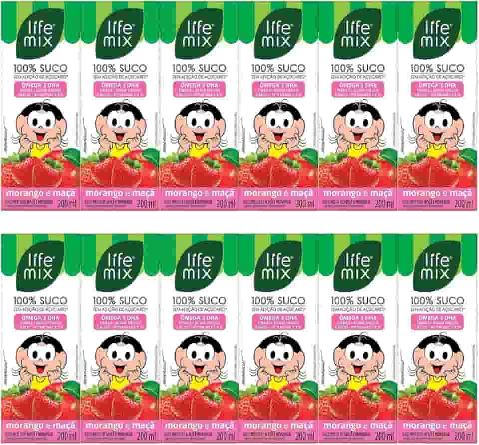 Kit com 12 Sucos de Morango e Maçã 100% Suco sem Adição de Açúcares 200mL - Life Mix