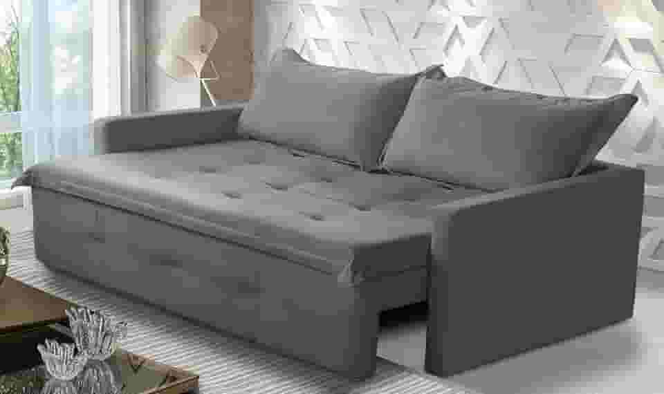 Sofá Sem Caixa Retrátil e Reclinável 1,85m com Molas Maísa Suede Cinza Adonai Estofados