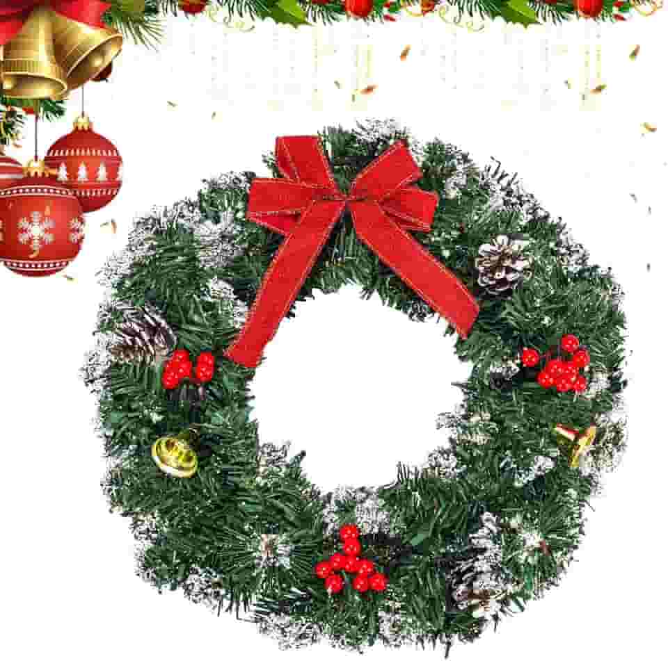 Guirlanda de Natal, Guirlanda com Bolas Vermelhas 40cm, Guirlanda de Natal com Vegetação Frutas Vermelhas