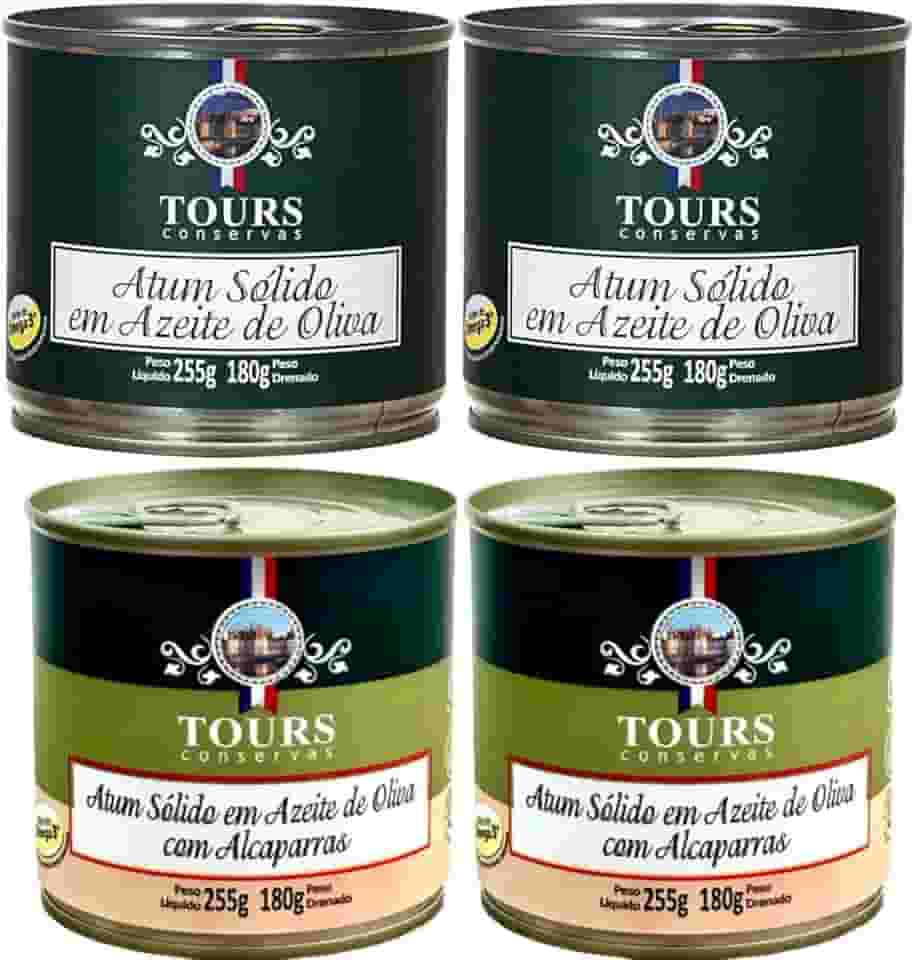 Atum em Lata Sólido Tours em Azeite de Oliva e Azeite com Alcaparras - 4 Un. - 255g