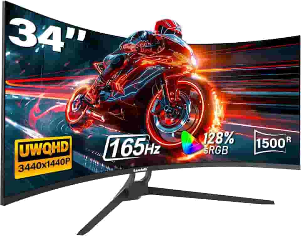 Gawfolk Monitor de jogos curvado ultra amplo de 34 polegadas, tela de PC 1500R 165hz UWQHD 4K, tela curva para computador com FreeSync, suporte de parede 75 x 75 mm - preto
