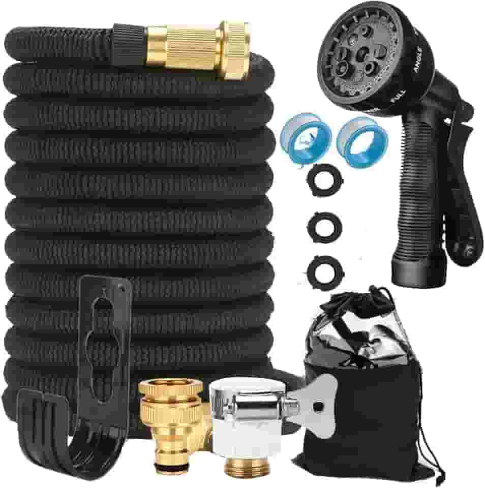 Mangueira de Jardim Expansível 50FT com Bocal de Pulverização de 8 Funções, Nova Mangueira Flexível de Força, Conectores de Latão - Mangueiras de água Leves à Prova (15 Metros)