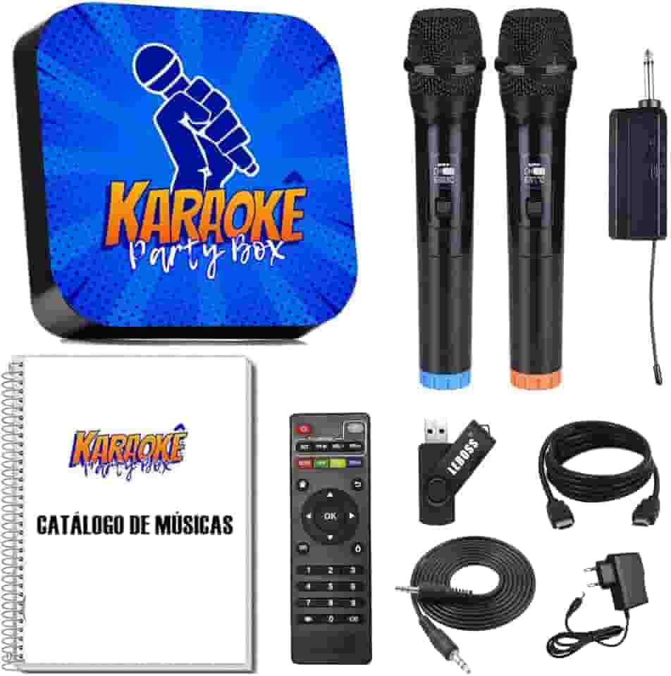 Karaoke Party Box Azul +2 Microfones Sem Fio +de 2000 Músicas +Catalogo Encadernado (Com Pontuação)(Não Precisa de Internet) ORIGINAL