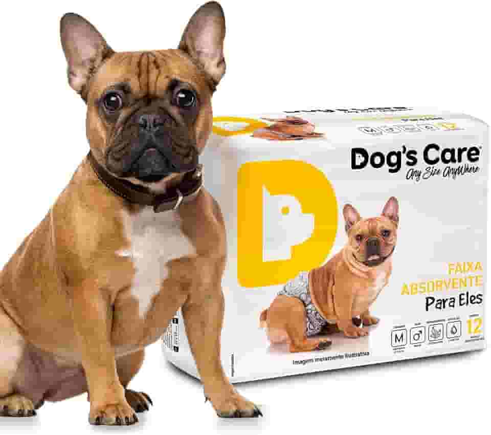 DOG’S CARE Fralda Descartável Para Cães Machos - Fralda Absorvente Para Cachorros Idosos e Filhotes - Tamanho M - Cintura de 33 a 53cm - 12 Unidades