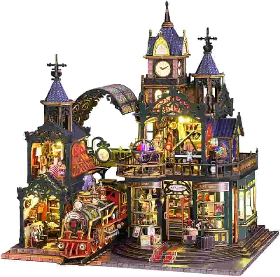 Maquete de Casa Miniatura para Montar 1:24 - Modelo Criativo de Cidade, Capa Protetora e Caixa de Música, Presente Ideal para Natal e Aniversário