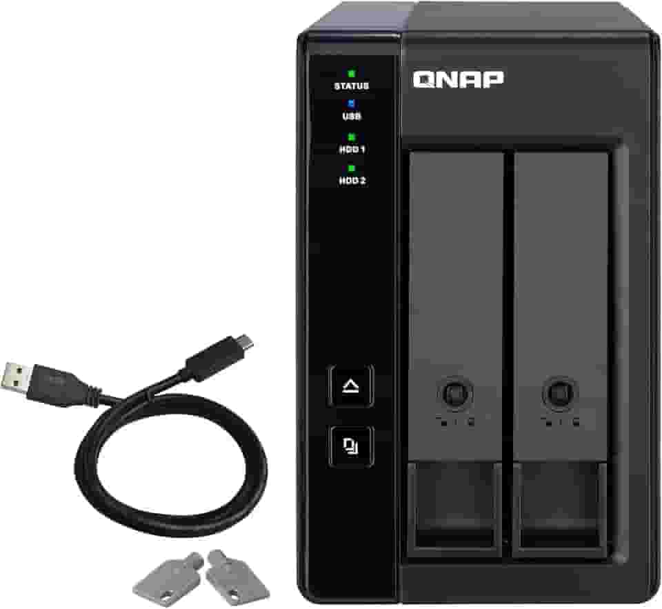 QNAP TR-002-A-US Armazenamento de conexão direta (DAS) USB tipo C de 2 compartimentos com RAID de hardware (sem disco)