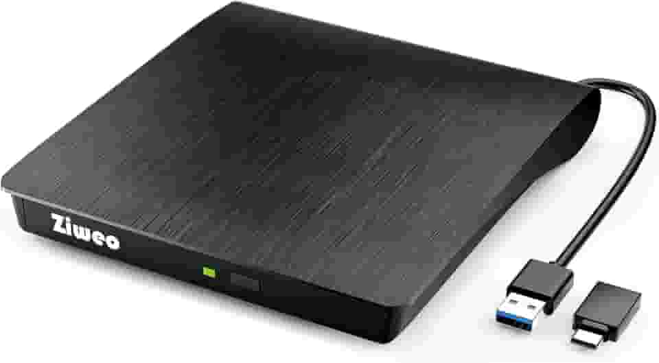 Ziweo Unidade de DVD externa USB 3.0 Tipo-C Gravador de CD portátil CD +/-RW Drive DVD Player para gravador de ROM compatível com laptop, desktop, PC, Windows, MacBook, Linux, Mac OS