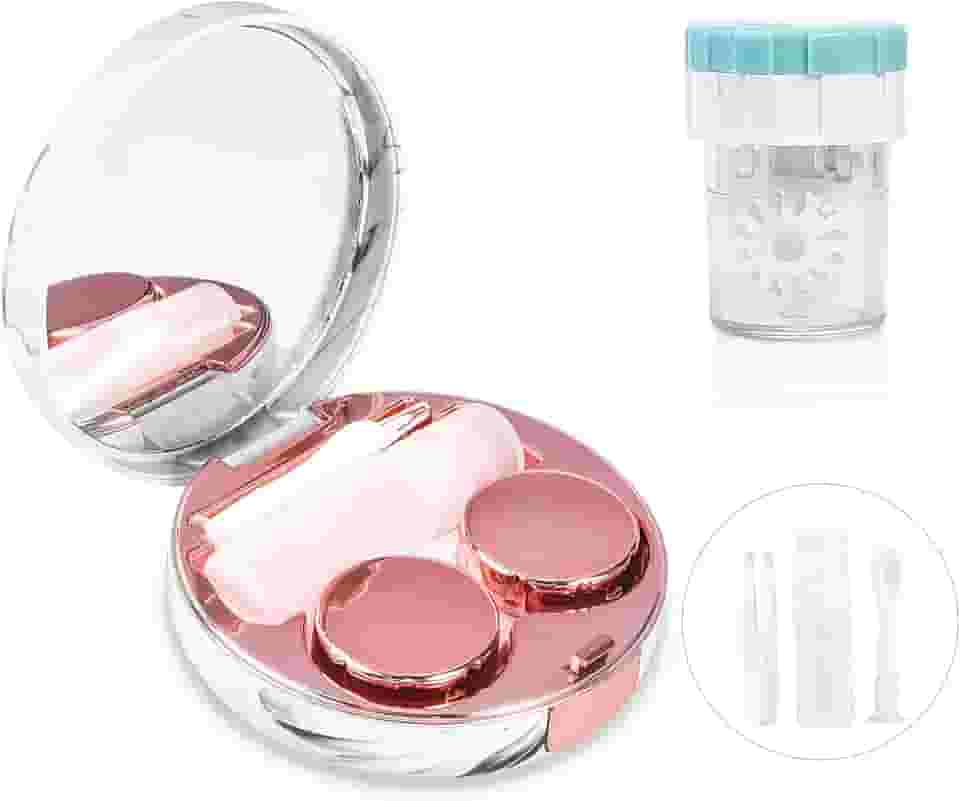Kit de viagem para lentes de contato com limpador de limpeza, caixa de contato portátil com removedor de pinças espelhadas, solução para garrafa para uso diário ao ar livre