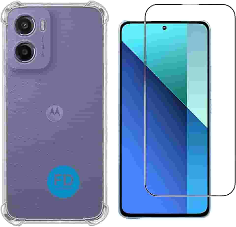 Kit Capa Capinha Anti-Impacto Premium Transparente + Película de Cerâmica 9D ou Privacidade 9D para Motorola Moto G05 - FD Acessórios. (Capa + Película Cerâmica 9D)