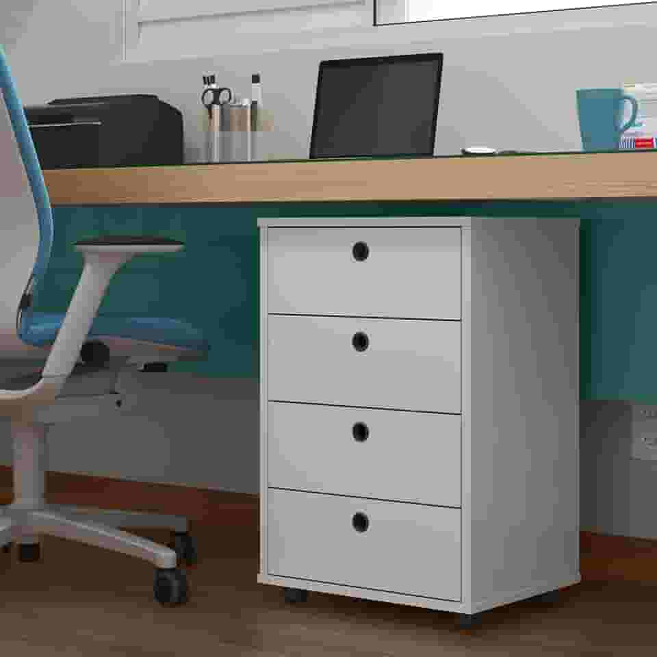 Gaveteiro de Mesa de Cabeceira Classic Gaveteiro Organizador Escritório Home Office Quarto Decoração Com 4 Gavetas (BRANCO)