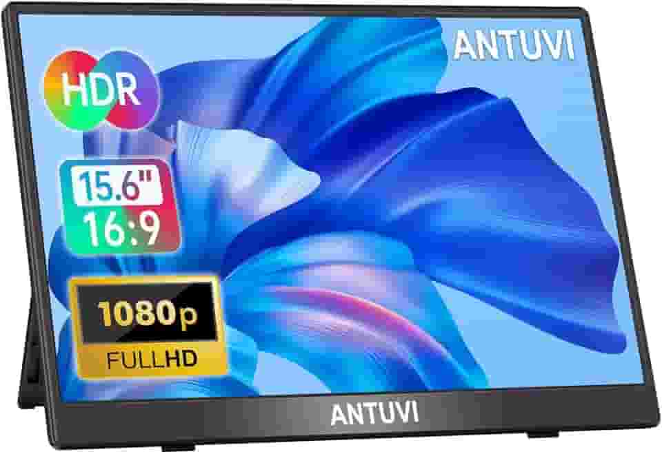 ANTUVI Monitor Portátil 15.6'', 1080P, MINI Segunda de Notebook Extensor De Tela, Ultra-Slim e portátil, com alto-falante de pé, Adequado para Viagens, Casa, Trabalho/Jogos