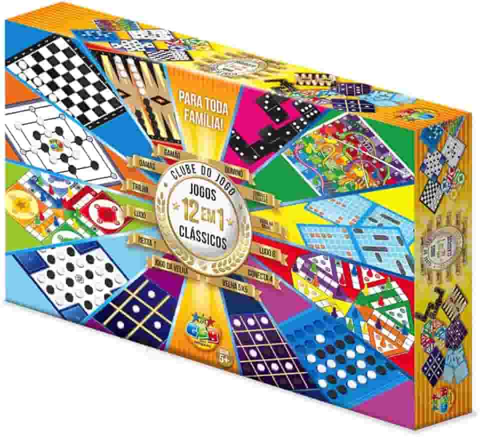Jogo de Tabuleiro 12 Jogos em 1 Clube do Jogo, GGB Plast, Multicor, 1047
