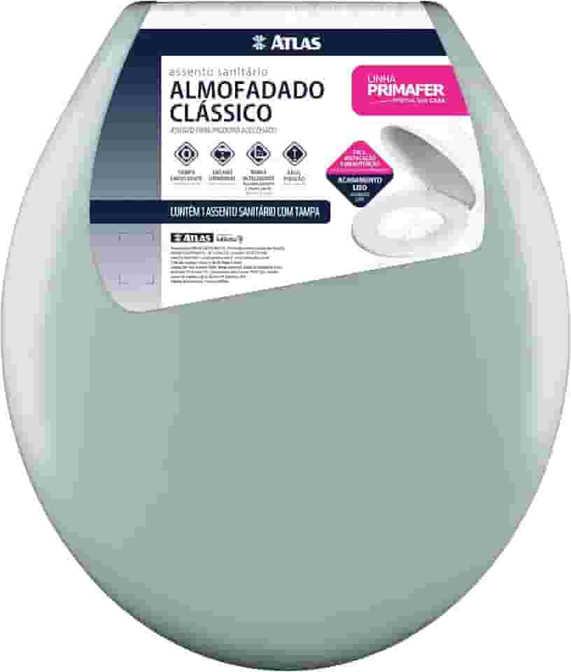 Atlas - Assento Sanitário Plástico Almofadado Clássico com Kit de Fixação, Cor Cinza