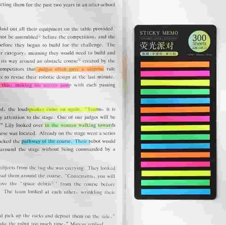 Marcador de linhas adesivo com 300 notas - Design diversos (Festa Fluorescente)
