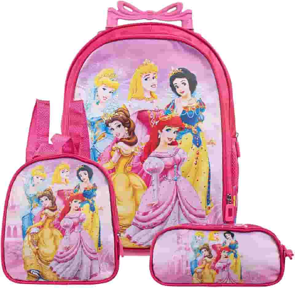 Kit Mochila Escolar Infantil Princesas Com Rodinhas