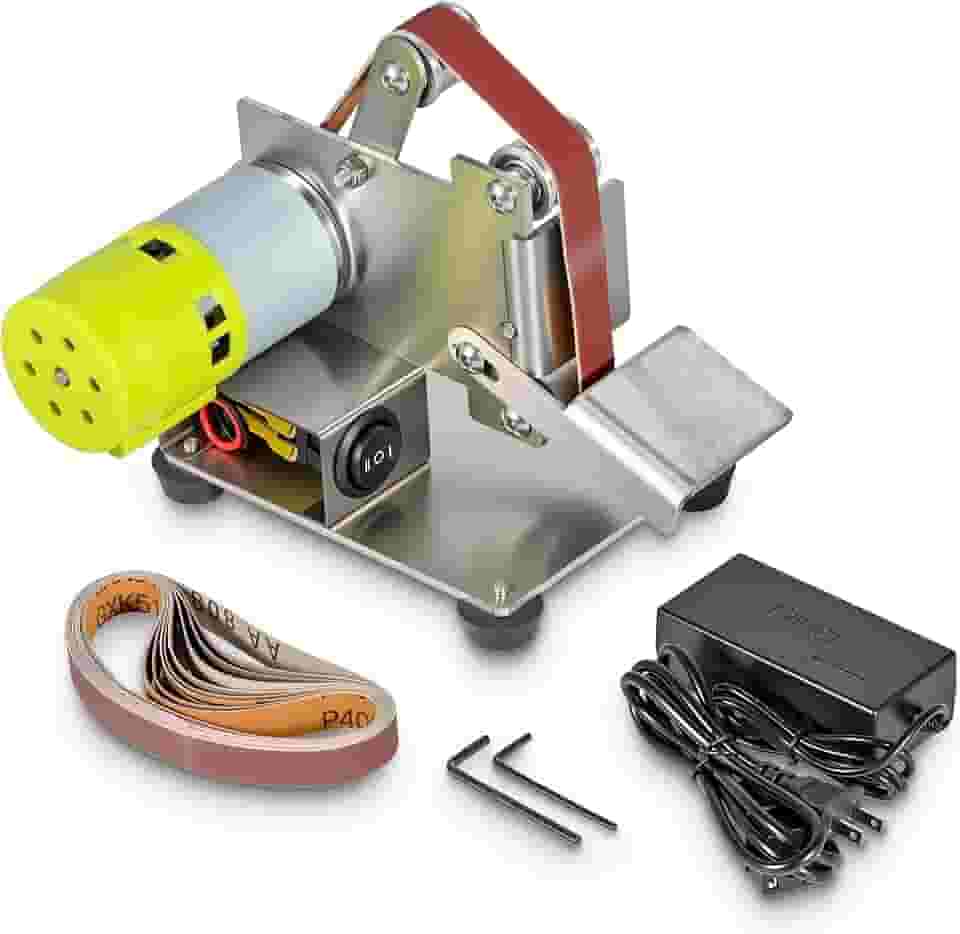 Lixadeira De Cinta Elétrica Para Marcenaria, Mini Metal E Plástico Pequenos Projetos "Faça Você Mesmo", Regulagem 7 Velocidades, Afiador Facas Com Ângulo Ajustável 10 Cintas Proteção Contra P