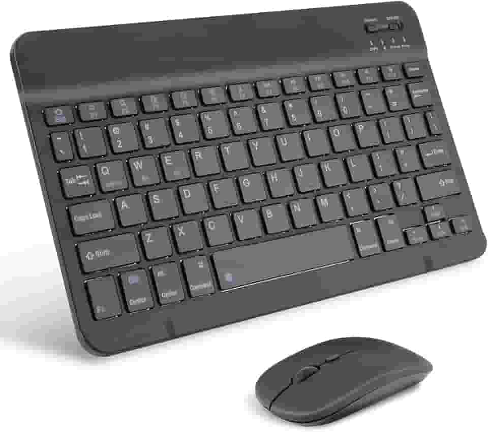 Combo Teclado e Mouse Bluetooth Sem Fio, Ultrafino e Recarregável - Compatível com Tablets Android, iPhone, iPad, Windows Surface e Mais (Preto)