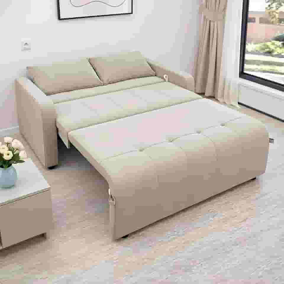 Sofa Cama Amora New 3 Lugares Suede Veludo Sofisticado (Bege)