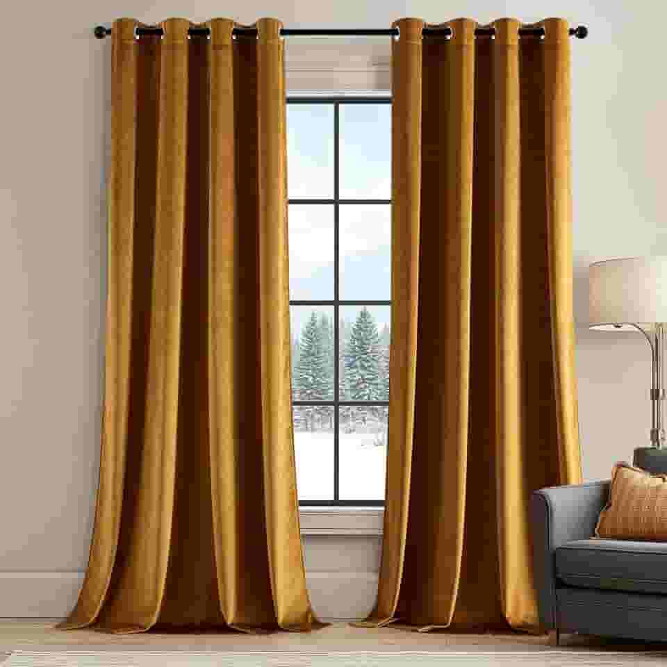 ANRODUO Cortinas de veludo marrom dourado 213 cm de comprimento, isolamento acústico, painéis de cortina à prova de som, para sala de estar, privacidade, ilhós, cortinas de janela para quarto,