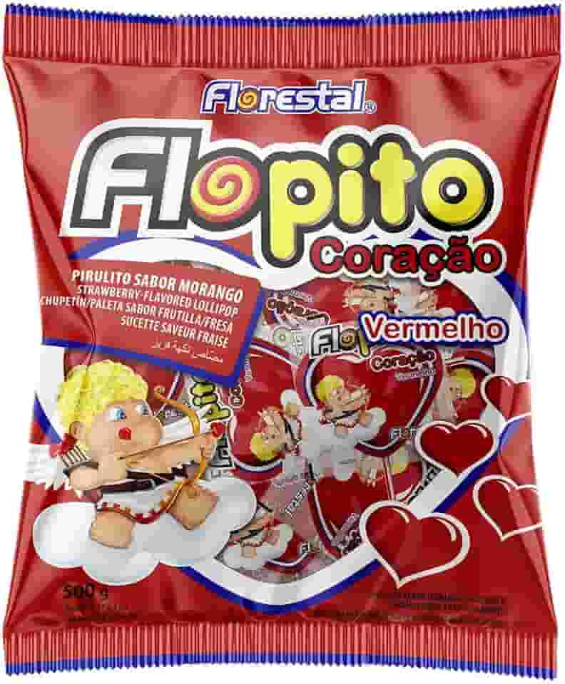 Pirulito Flopito Coracao Vermelho Florestal 500G